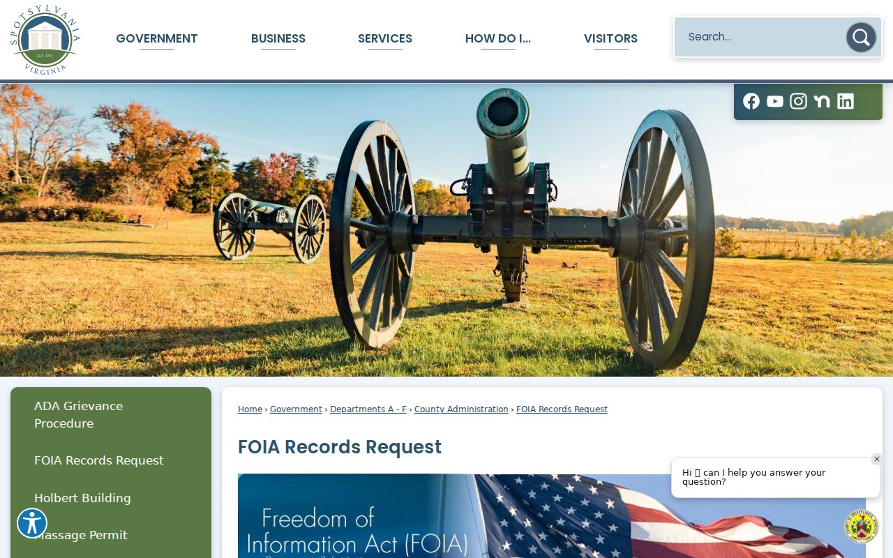 Spotsylvania County arrest report FOIA routing page