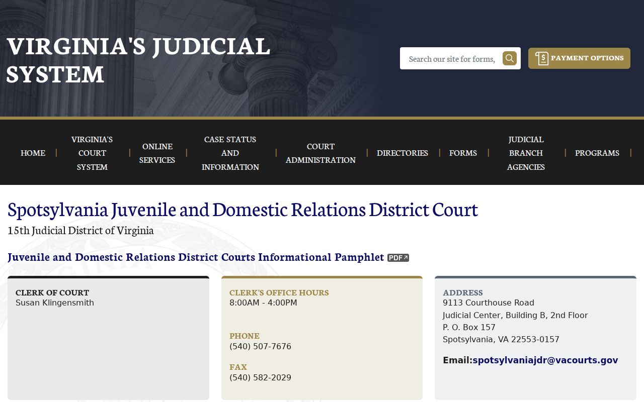 Spotsylvania County J and DR criminal court case information