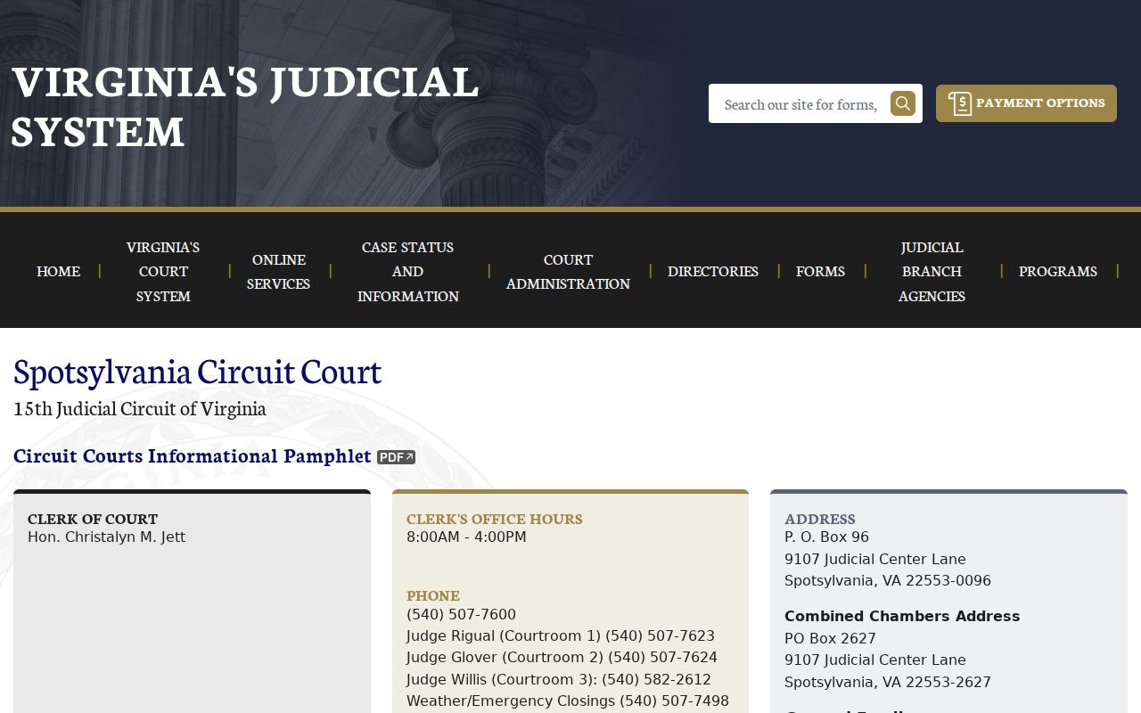 Spotsylvania County criminal court case information on the Circuit Court page