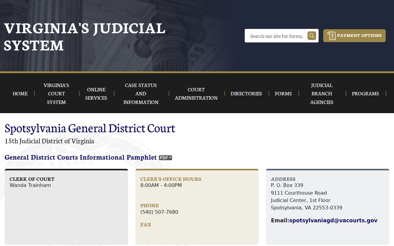 Spotsylvania County General District criminal court case page