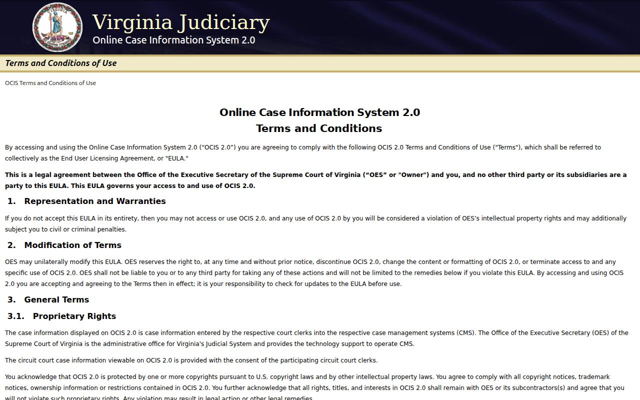 Spotsylvania County criminal court case search in statewide OCIS
