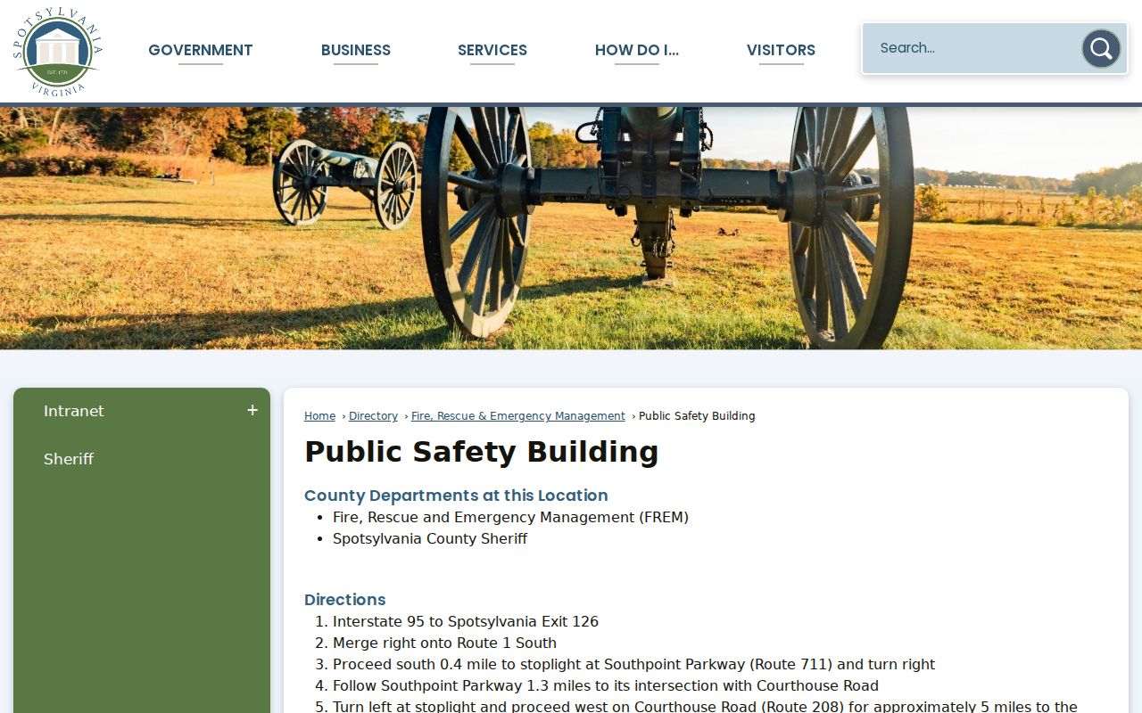 Spotsylvania County criminal records Public Safety Building directory