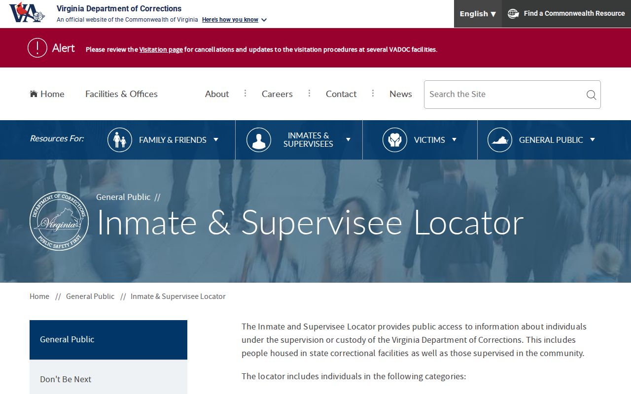 Spotsylvania County criminal records VADOC inmate and supervisee locator